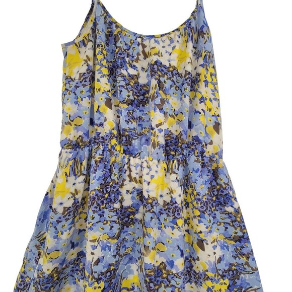 BANANA REPUBLIC XS 100% Silk Maxi Dress Blue Yellow Floral Print Blouson Strap M - Picture 4 of 11